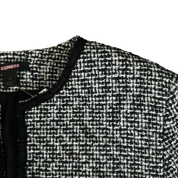NEW Express $128 White Black Tweed Jacket Blazer Cropped 3/4 Sleeve Women’s 10 - Picture 4 of 16
